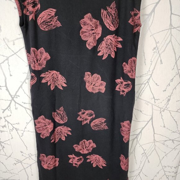 Smoking Lily Dark Floral Handmade Bamboo Cotton Midi Dress - Picture 4 of 7